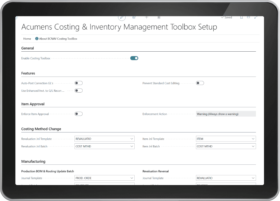 Acumens Costing & Inventory Management Toolbox